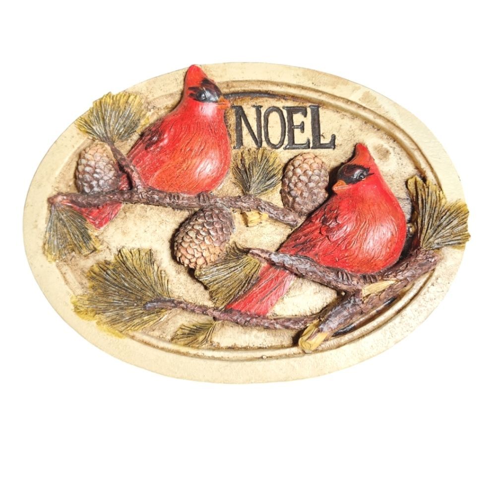Vintage Christmas "Noel" Cardinals On Pine Boughs Resin Wall Decor 7.5"X5.5"X0.5